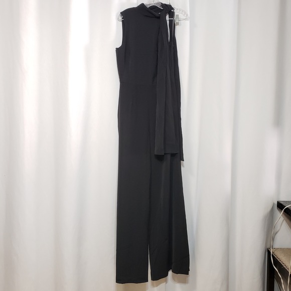 Black Halo Size 8 Black Kynlee Sleeveless Tie Neck Wide Leg Jumpsuit